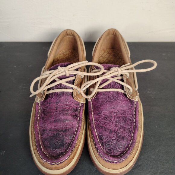 Durango Loafers Boat Shoes Women's Size 9 Medium Brown Purple Tooled Leather - Picture 4 of 10